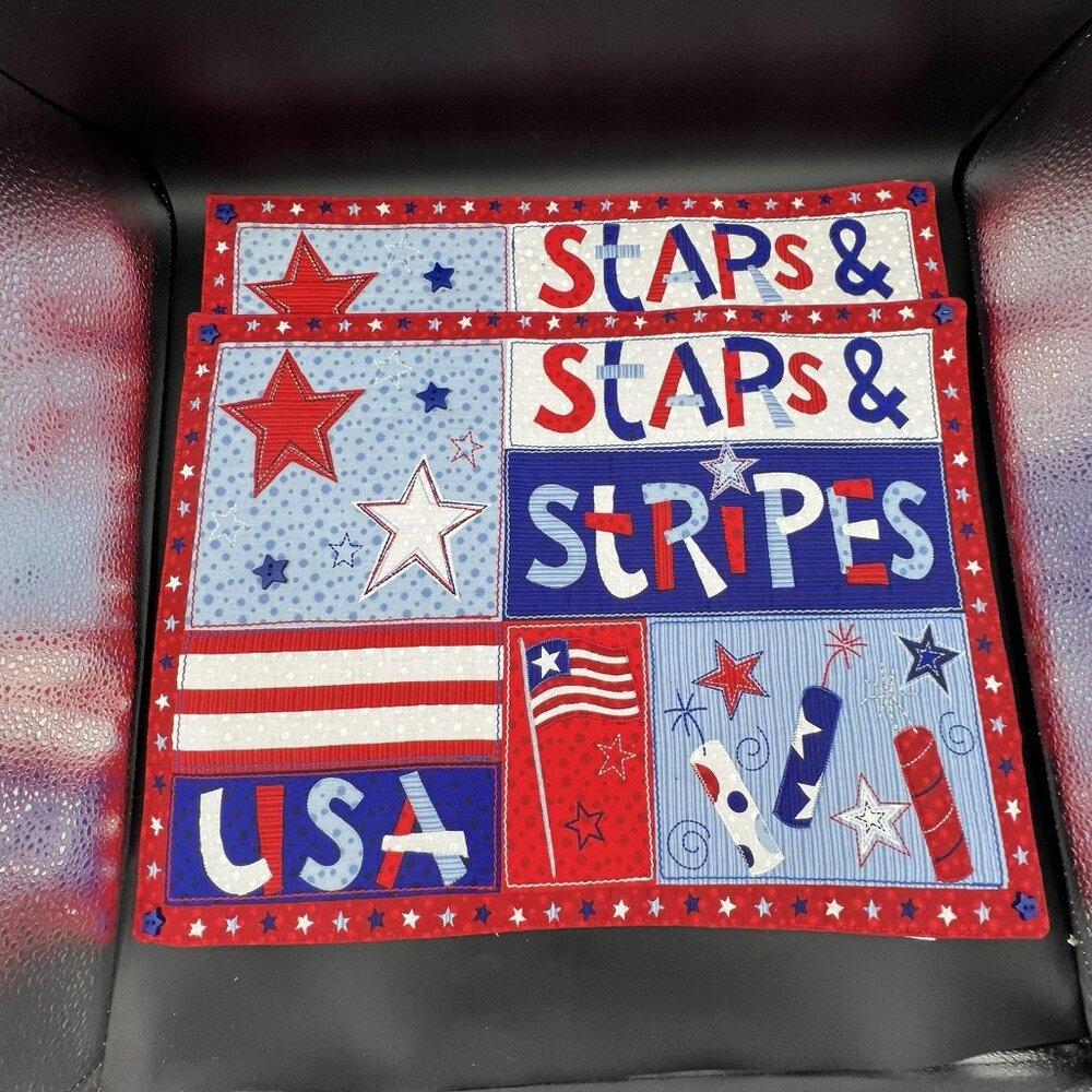 Patriotic Flag Stars Fireworks Tapestry Placemat ~ Set of 2‎ ~ Holiday July 4th
